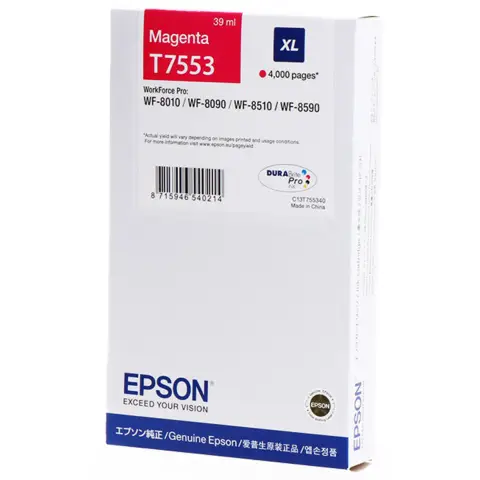 Tusz Epson T7553 XL  do WorkForce Pro WF-8010/8090 | 4000 str. | 39 ml | magenta